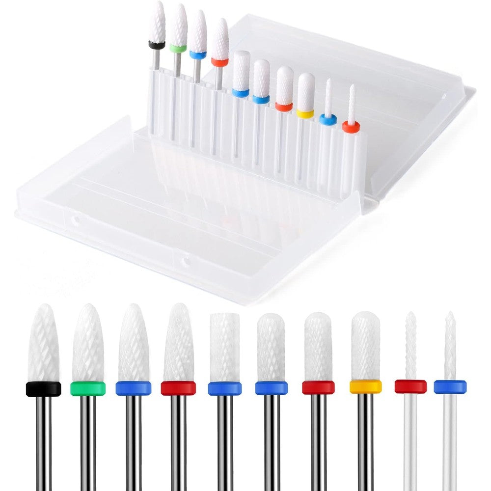 Eruika 10 piece ceramic nail drill bit set front view