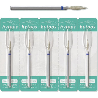 Hytoos 2mm long flame diamond nail drill bits set of 5