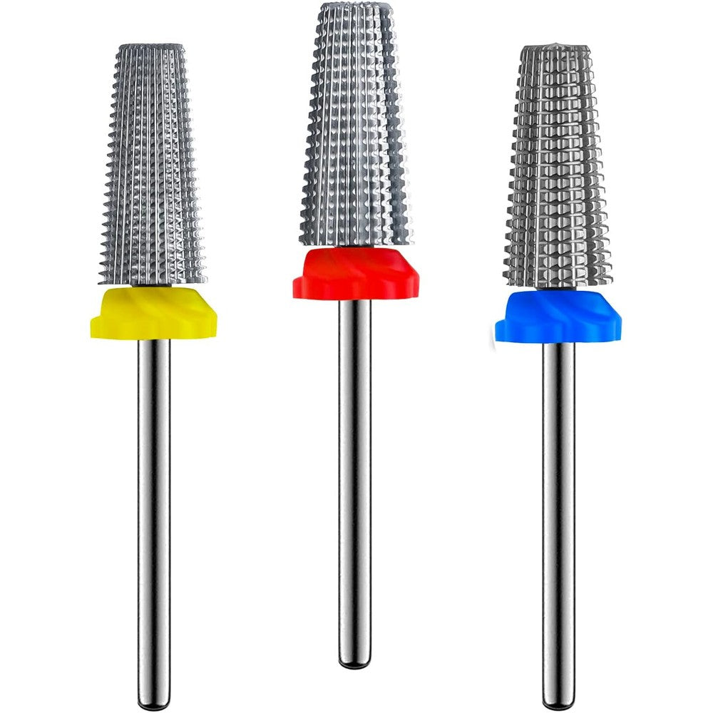 Depvko 3 Piece Carbide 5 in 1 Nail Drill Bit Set front view showing silver tungsten bits.