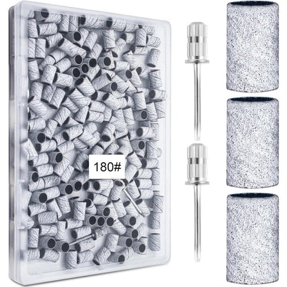 BLESWIN 200 Pieces 180 Grit Zebra Nails Sanding Band Set front view showcasing the transparent storage box and fine grit texture.