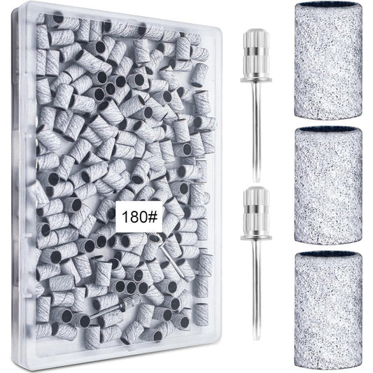 BLESWIN 200 Pieces 180 Grit Zebra Nails Sanding Band Set front view showcasing the transparent storage box and fine grit texture.