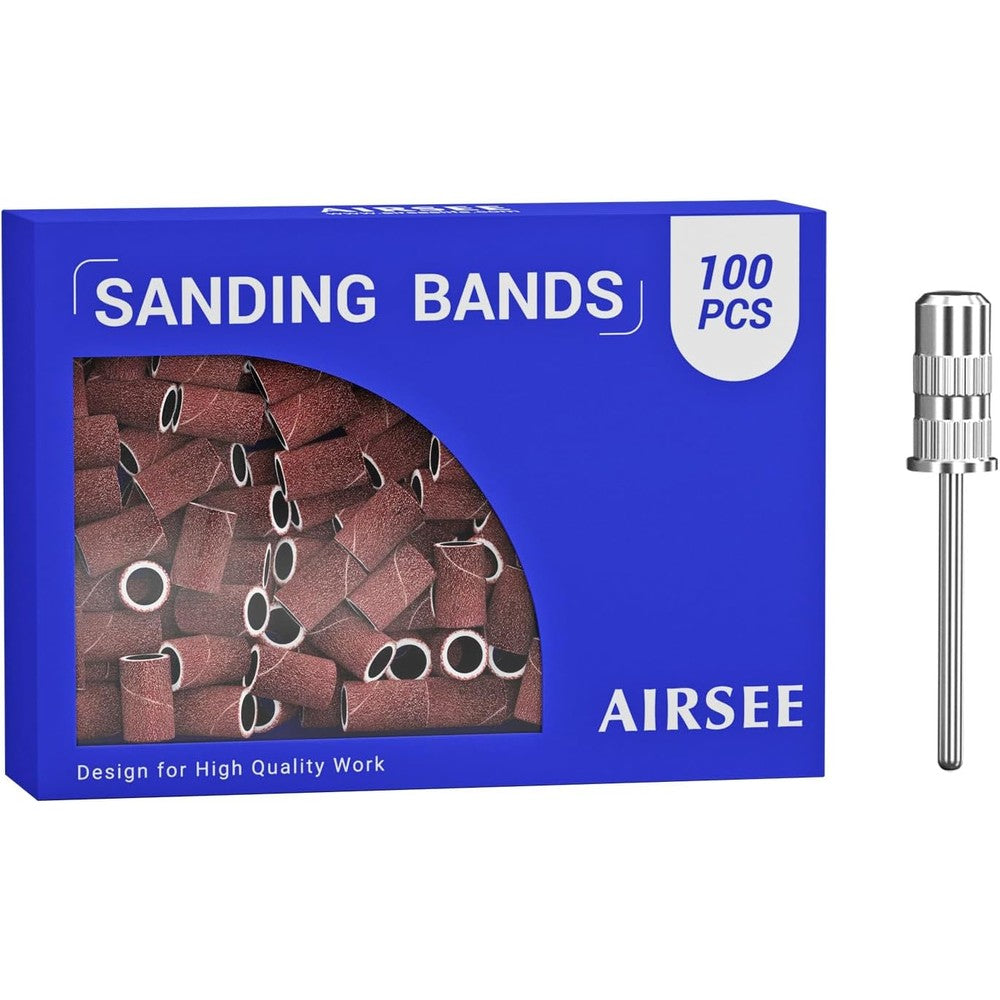 Airsee 100 piece sanding bands set with mandrel bit front view
