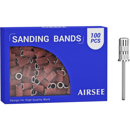 Airsee 100 piece sanding bands set with mandrel bit front view