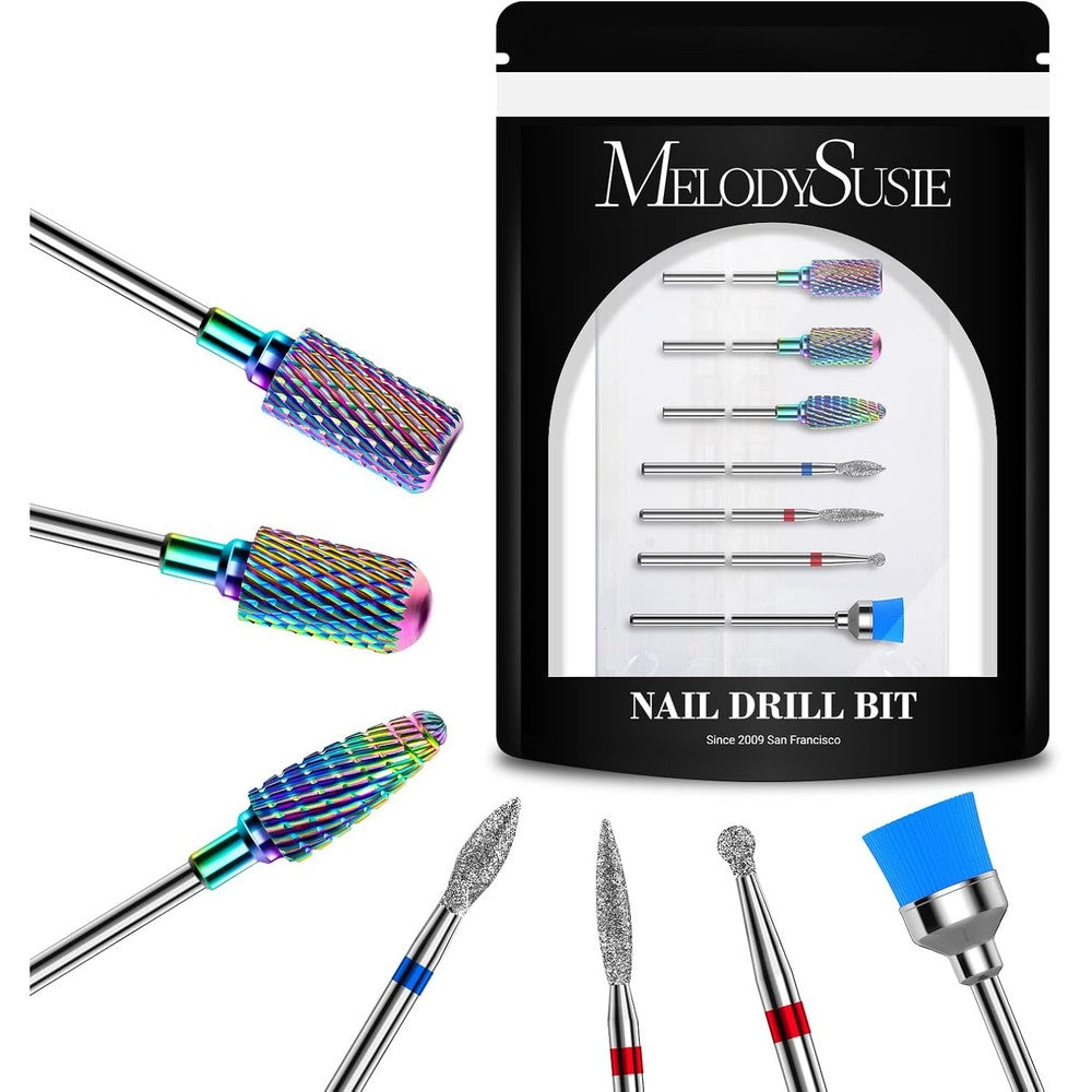 MelodySusie 7-piece tungsten carbide diamond nail drill bits set front view