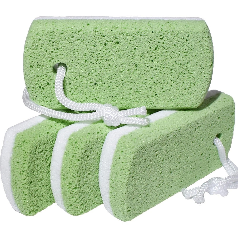 Dr. Entre's Pumice Stones for Feet 4 Pack front view showing green and white textures