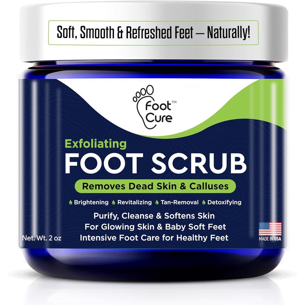 Foot Cure exfoliating foot scrub jar front view