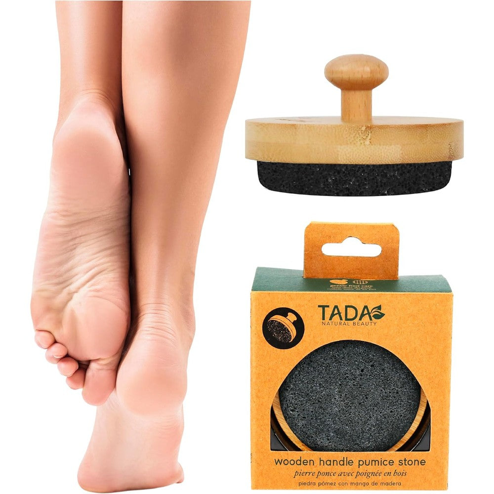 Tada Natural Beauty pumice stone for feet with bamboo handle front view