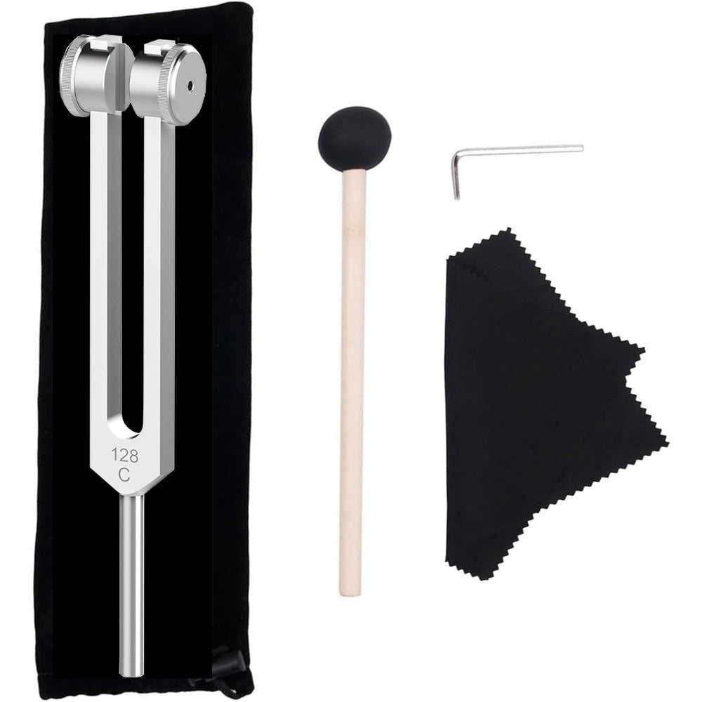 CBCJIEHUXL 128 Hz weighted tuning fork front view with mallet on clean background
