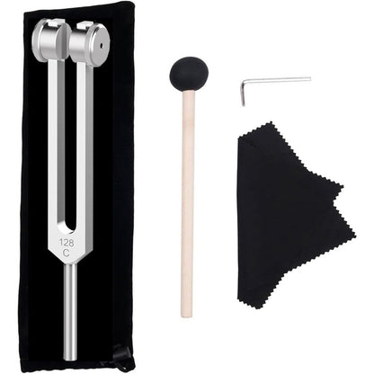 CBCJIEHUXL 128 Hz weighted tuning fork front view with mallet on clean background