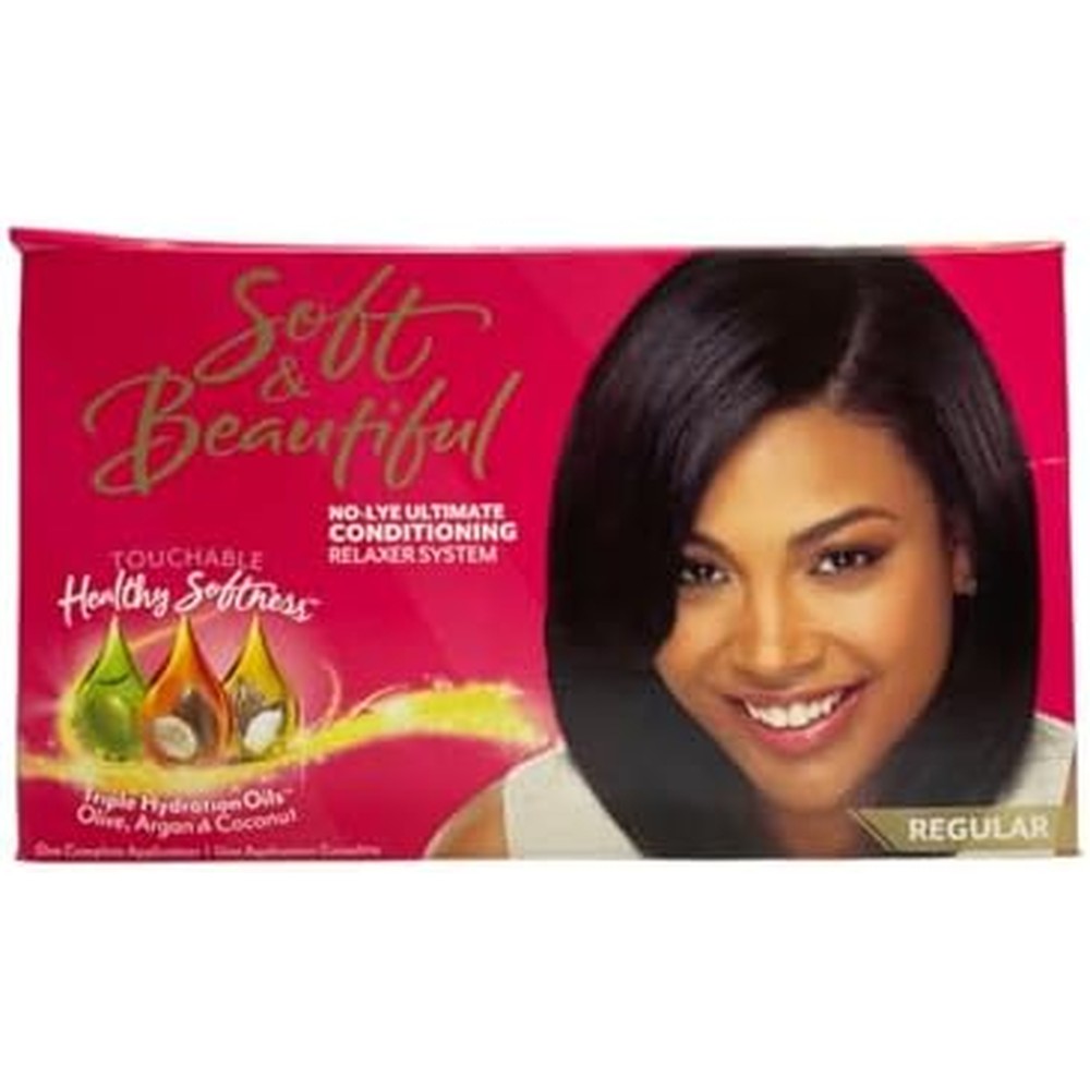 Soft And Beautiful No Lye Conditioning Relaxer Kit Regular front view pack of three hair smoothing system