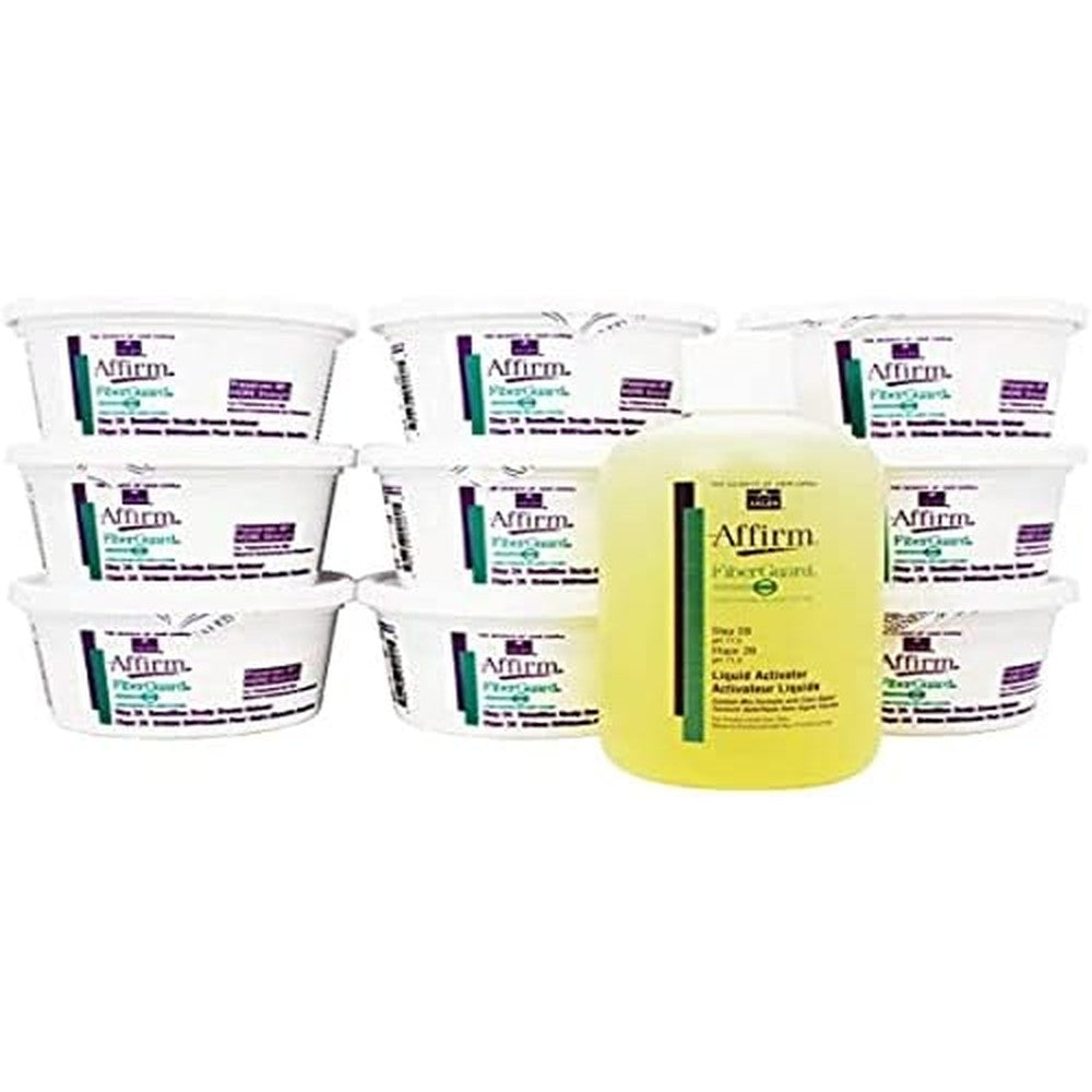 Avlon Affirm FiberGuard Sensitive Scalp Relaxer Kit front view showing professional hair straightening system.