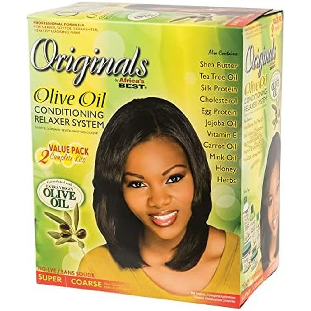 Originals by Africa's Best Olive Oil Conditioning Relaxer System 2-Pack packaging front view for coarse hair textures.