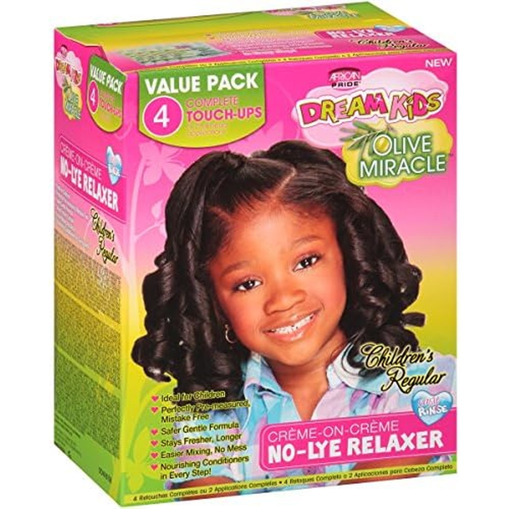 African Pride Dream Kids Olive Miracle Touch Up Relaxer Kit Regular front view premium kids hair straightening treatment