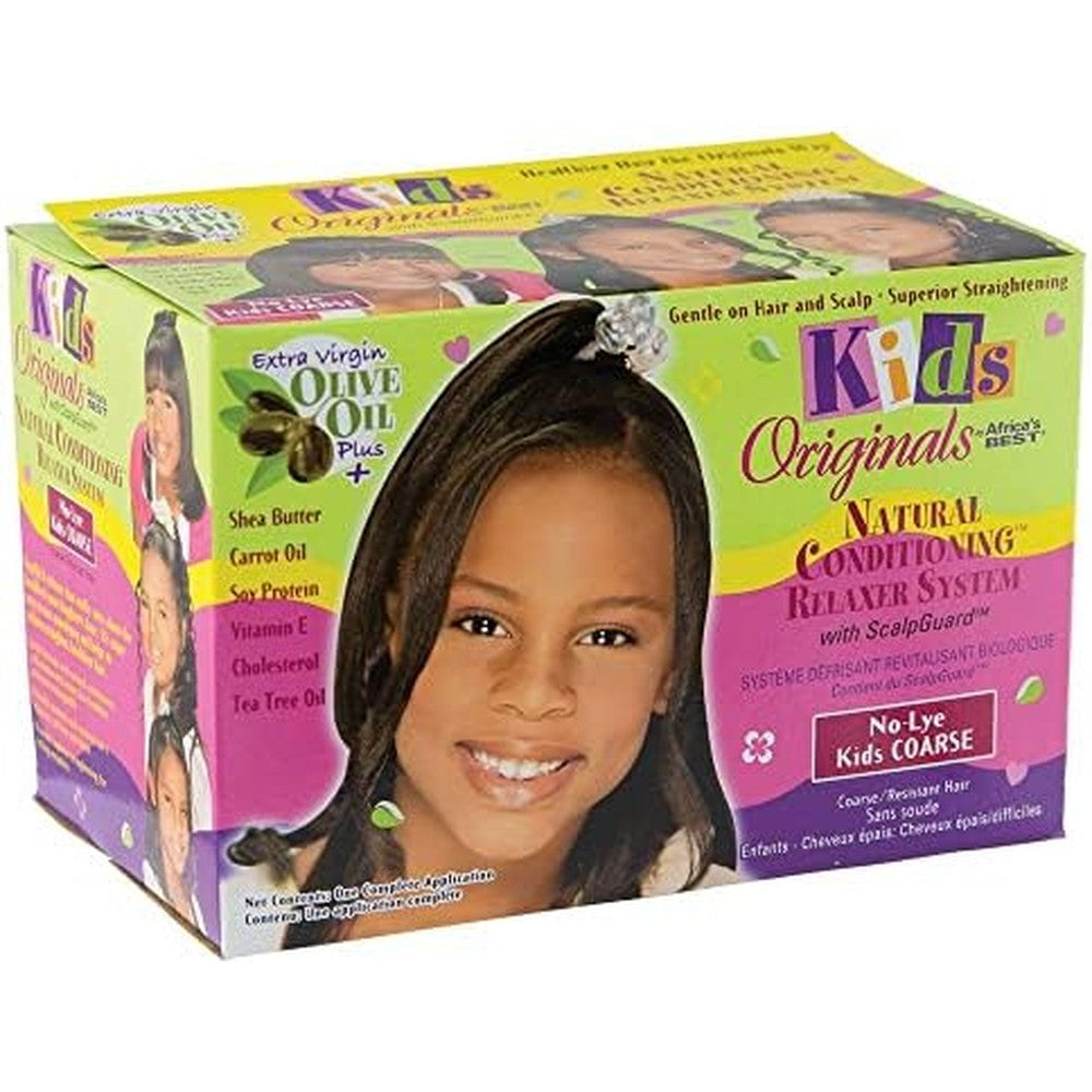 Africa's Best Kids Originals Conditioning Relaxer front packaging highlighting no-lye formula for coarse hair