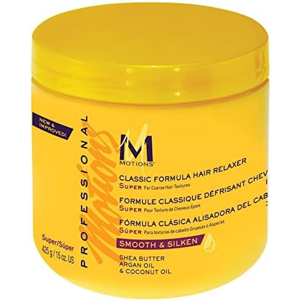 Motions Oil Moisturizer Hair Relaxer Super 15 Ounce front view jar for coarse hair straightening