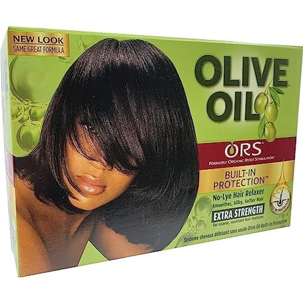 ORS Olive Oil Extra Strength No-Lye Hair Relaxer Kit front view showing product packaging.
