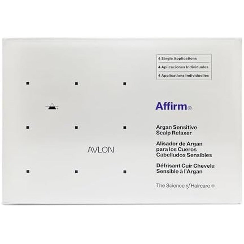 Avlon Affirm Argan Sensitive Scalp Relaxer front view showing packaging for professional hair smoothing