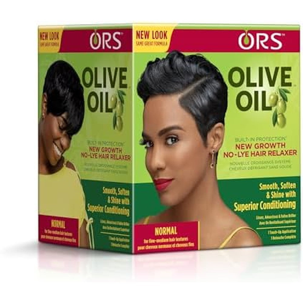 ORS Olive Oil Built In Protection New Growth No-Lye Hair Relaxer Normal Strength front packaging view for premium root touch-up care