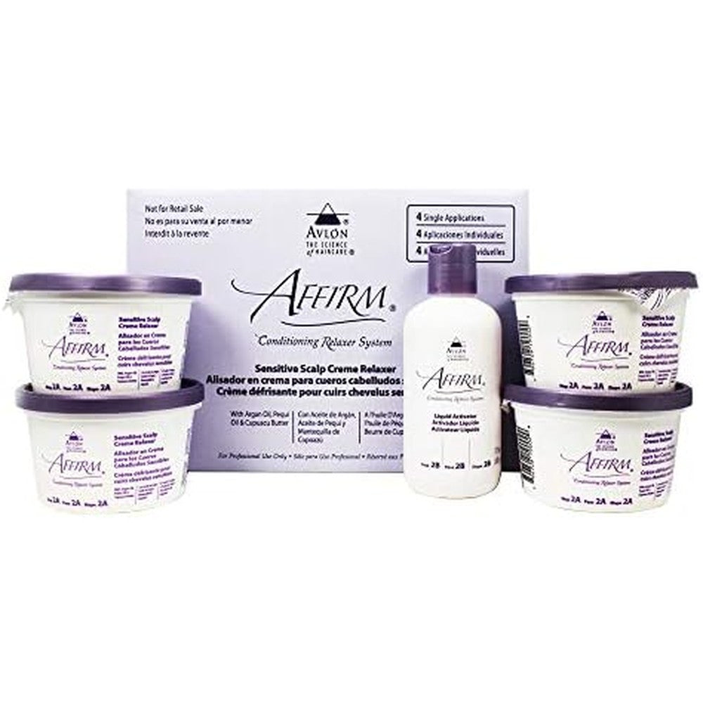 Affirm Relaxer Kit 4 Applications box front view for professional hair smoothing