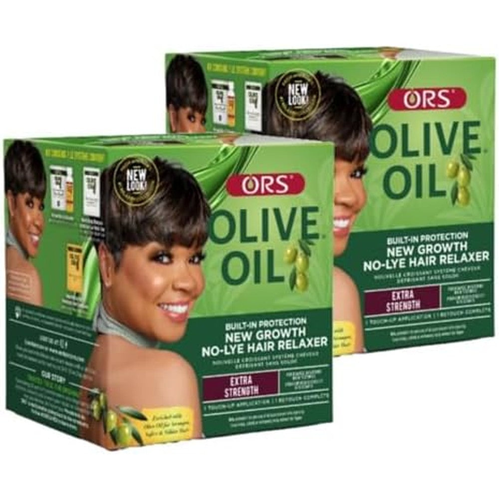 ORS Olive Oil New Growth No-Lye Hair Relaxer Extra Strength Pack of 2 front view showing packaging