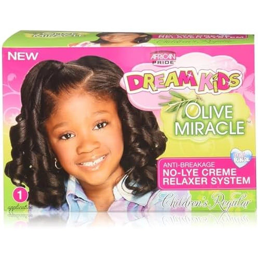 African Pride Dream Kids Olive Miracle Relaxer Kit front view hair care product