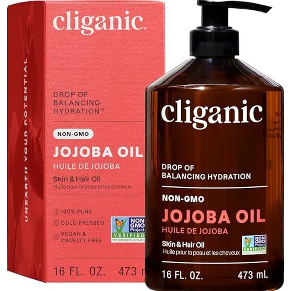 Cliganic jojoba oil 16 oz bulk bottle with pump for hair and skin care