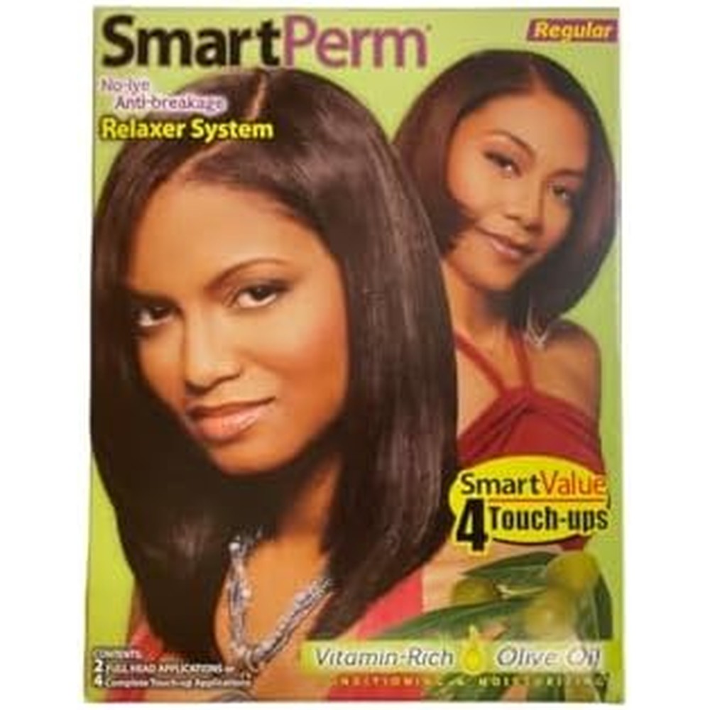 Smartperm Smart No-Lye Anti-Breakage Hair Relaxer Kit Regular Strength front view pack of three for salon-quality hair straightening at home.
