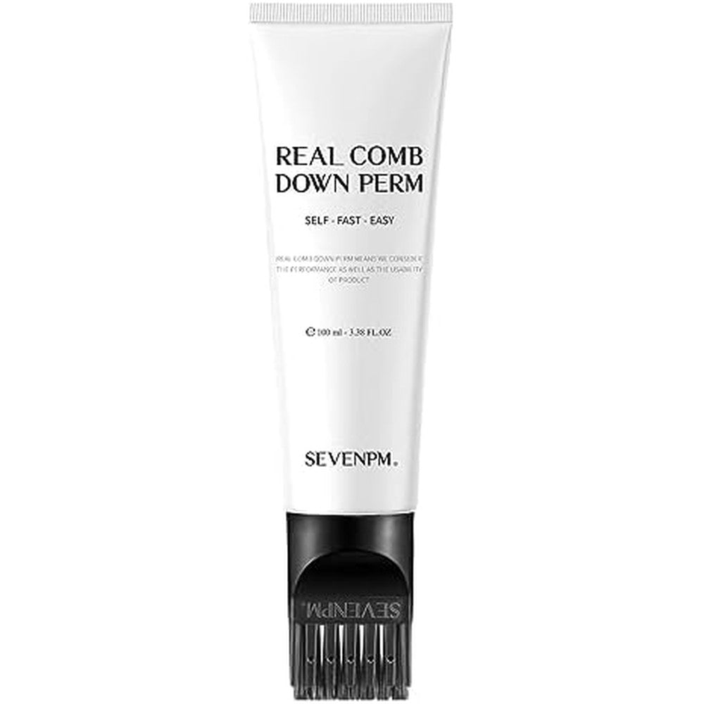 Sevenpm Real Comb Down Perm kit front packaging showing the built-in brush attachment