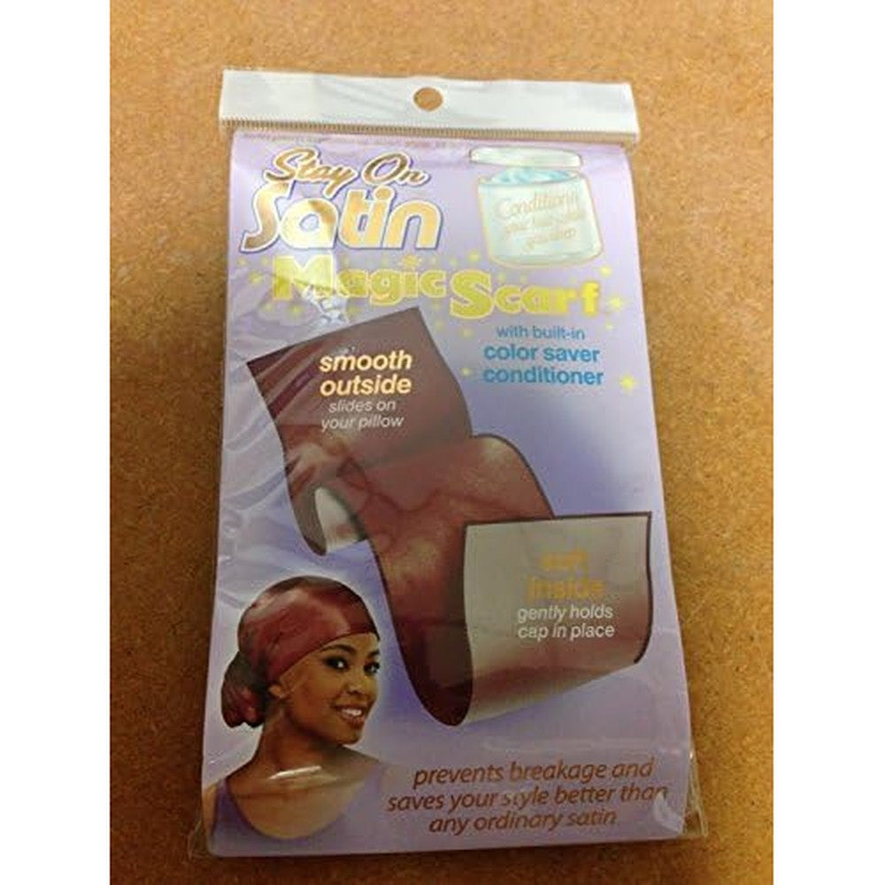 Stay On Satin Magic Scarf Collection With Perm Treatment front view packaging authentic USA imported nighttime hair wrap for curly hair protection