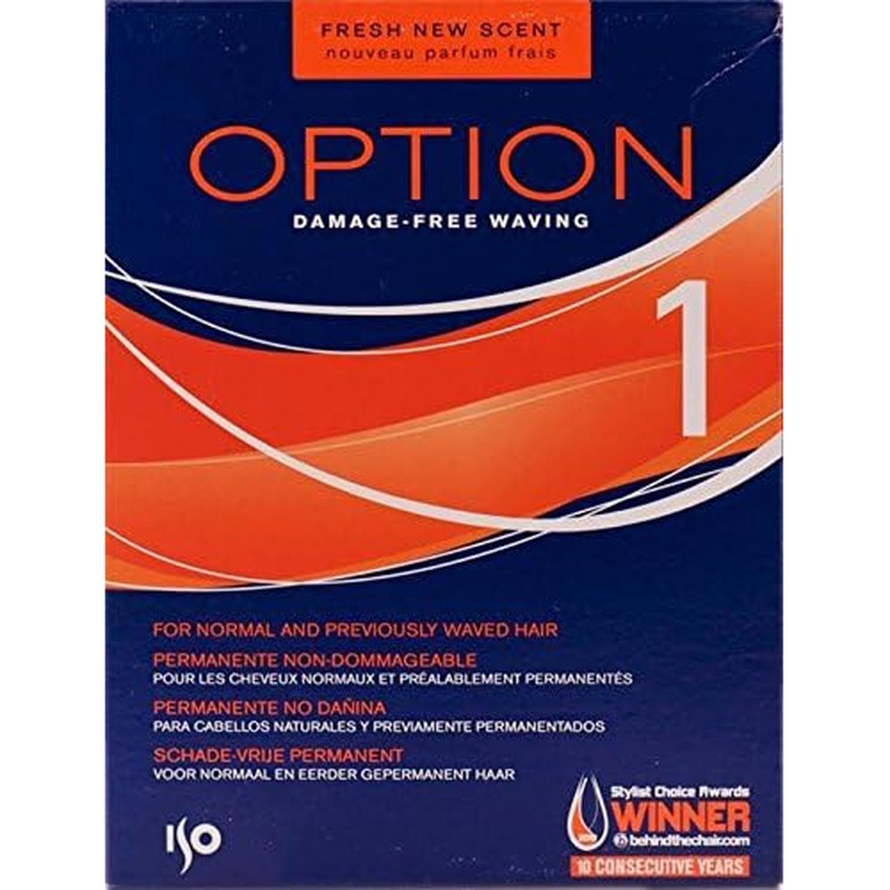 Iso Hair Option 1 Perm Lotion professional waving kit front view showing the box and application bottles.