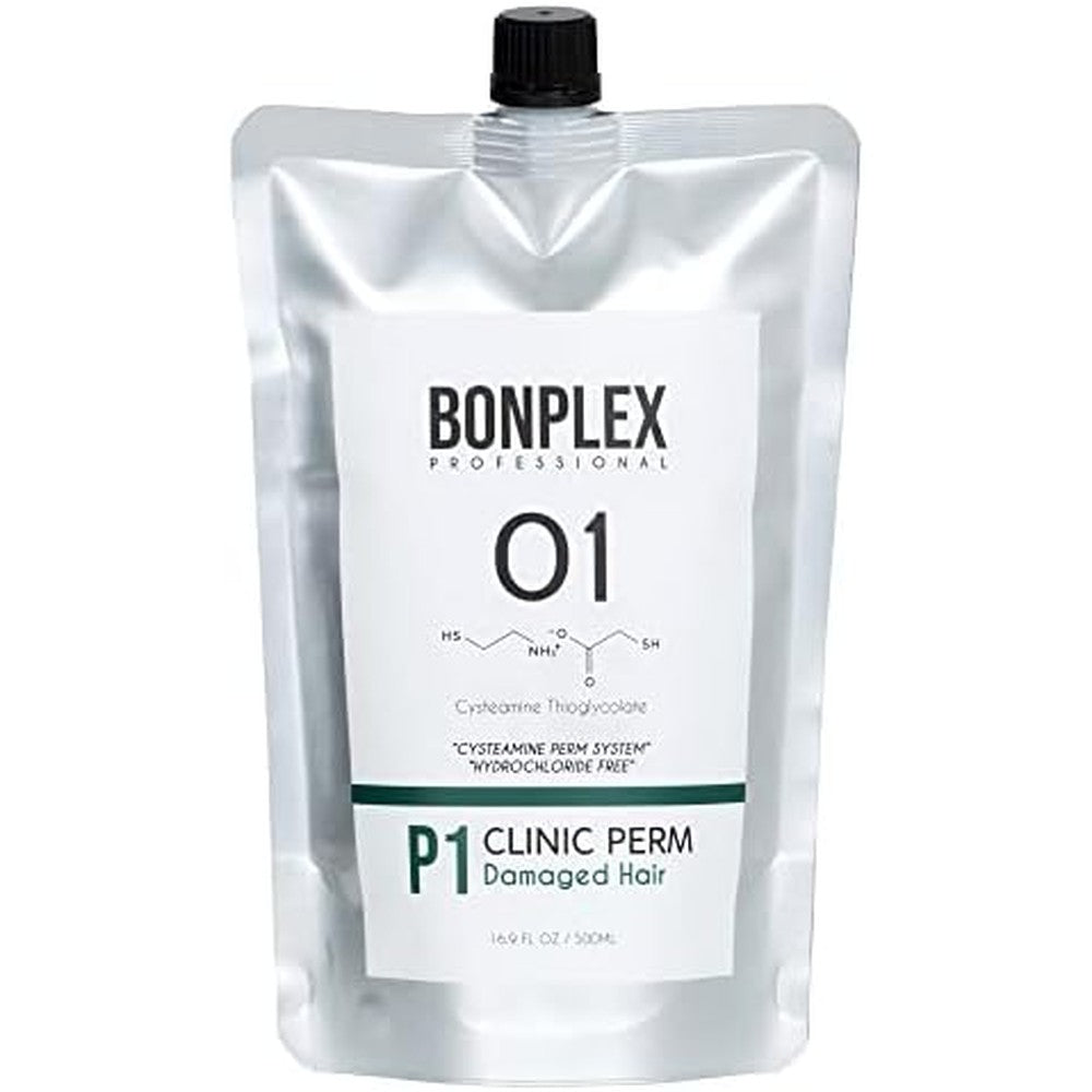 Bonplex Clinic Perm 16.9 Ounce pouch front view showcasing professional hair texturizing cream.