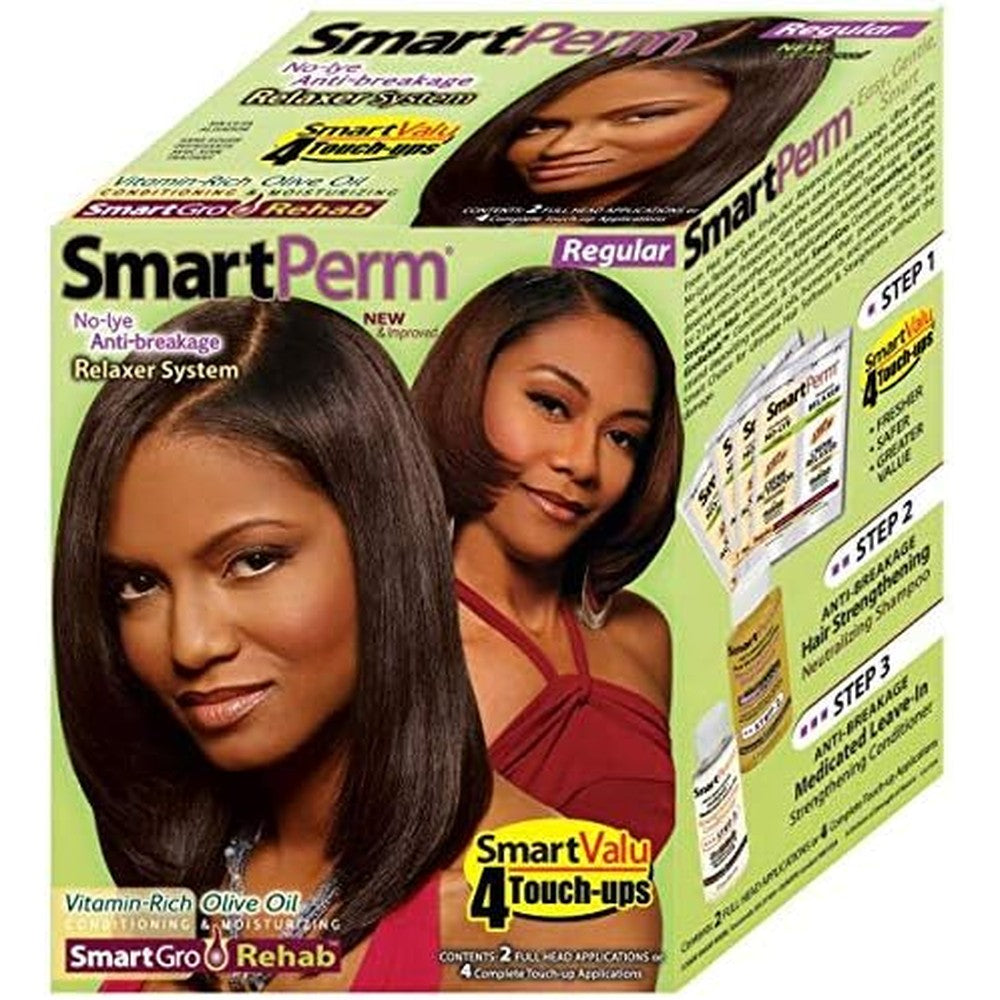 Smartperm Regular No Lye Anti Breakage Hair Relaxer Kit front packaging showing standard two application box.