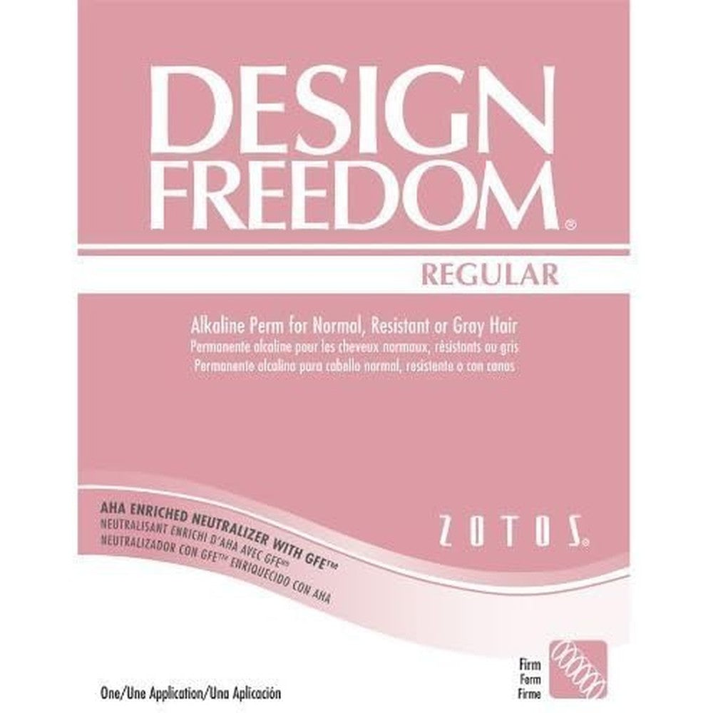 Zotos Design Freedom Regular Alkaline Perm kit packaging front view for professional salon hair curling.