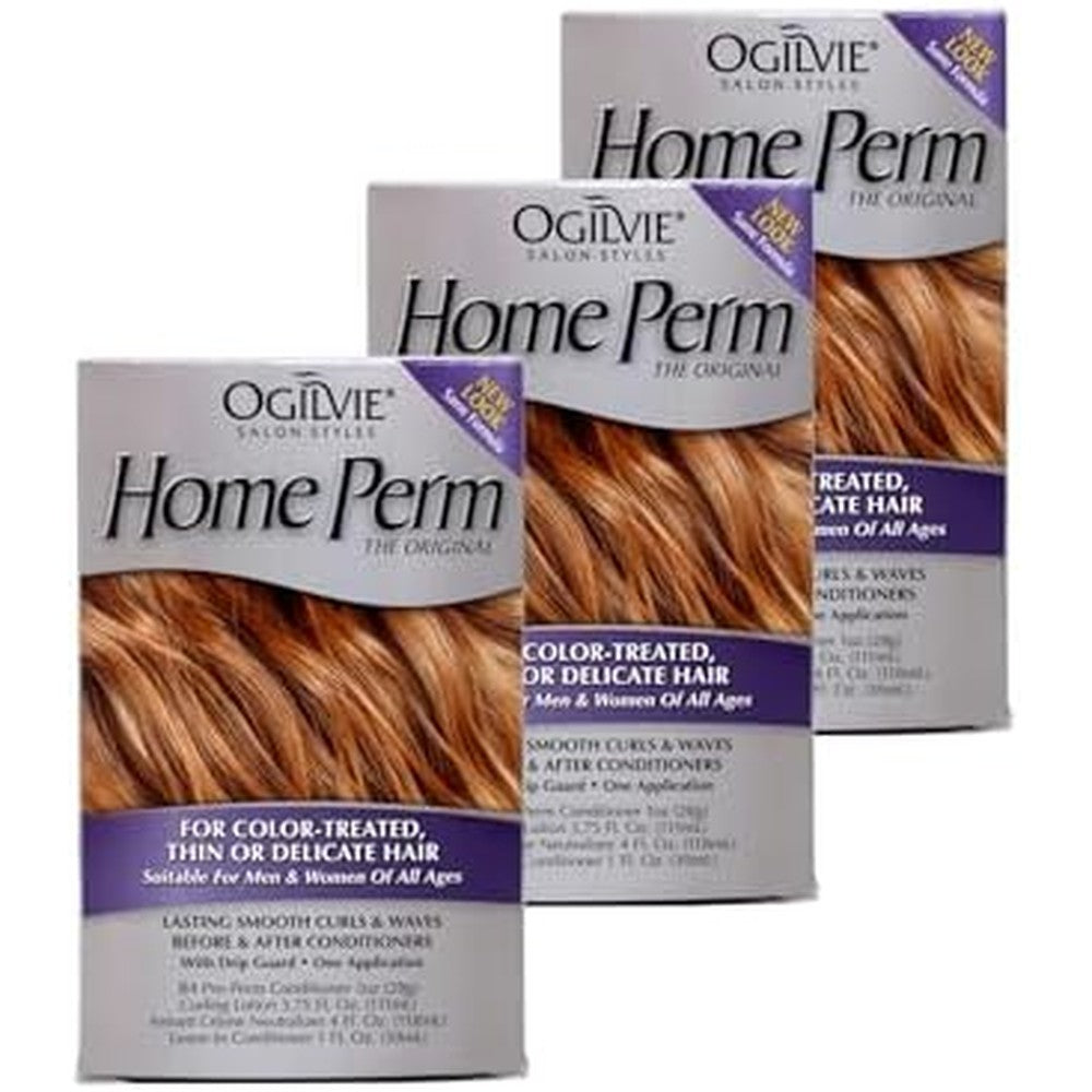 Ogilvie Home Perm For Color Treated Hair Pack of 3 front view showing salon styles packaging.