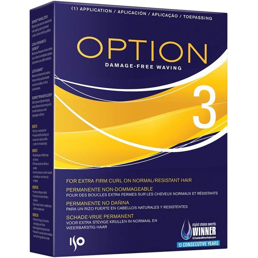 Iso Hair Option Perms Option 3 professional damage free waving kit box front view for salon styling.