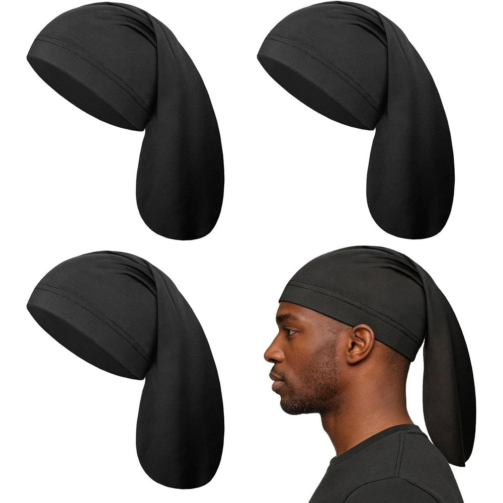 Tatuo large satin dreadlock sleeping cap front view showing the adjustable band and long sleeve design.
