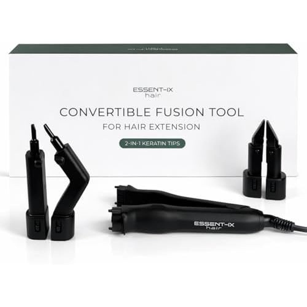 Essent-Ix 2-in-1 convertible hair extension fusion tool front view showing the matte black ergonomic handle.