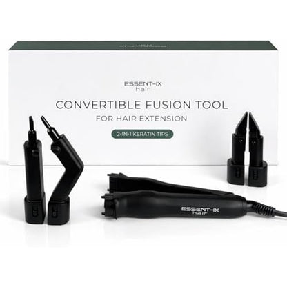 Essent-Ix 2-in-1 convertible hair extension fusion tool front view showing the matte black ergonomic handle.