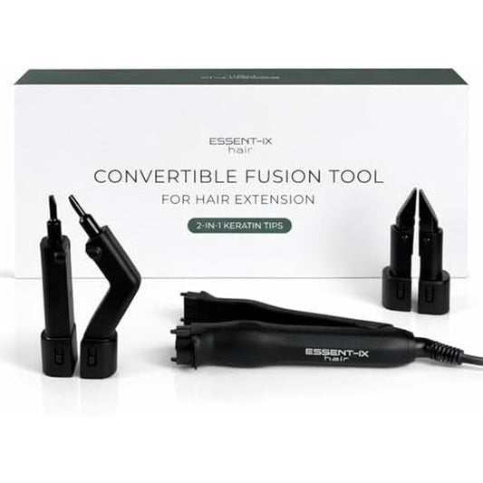 Essent-Ix 2-in-1 convertible hair extension fusion tool front view showing the matte black ergonomic handle.