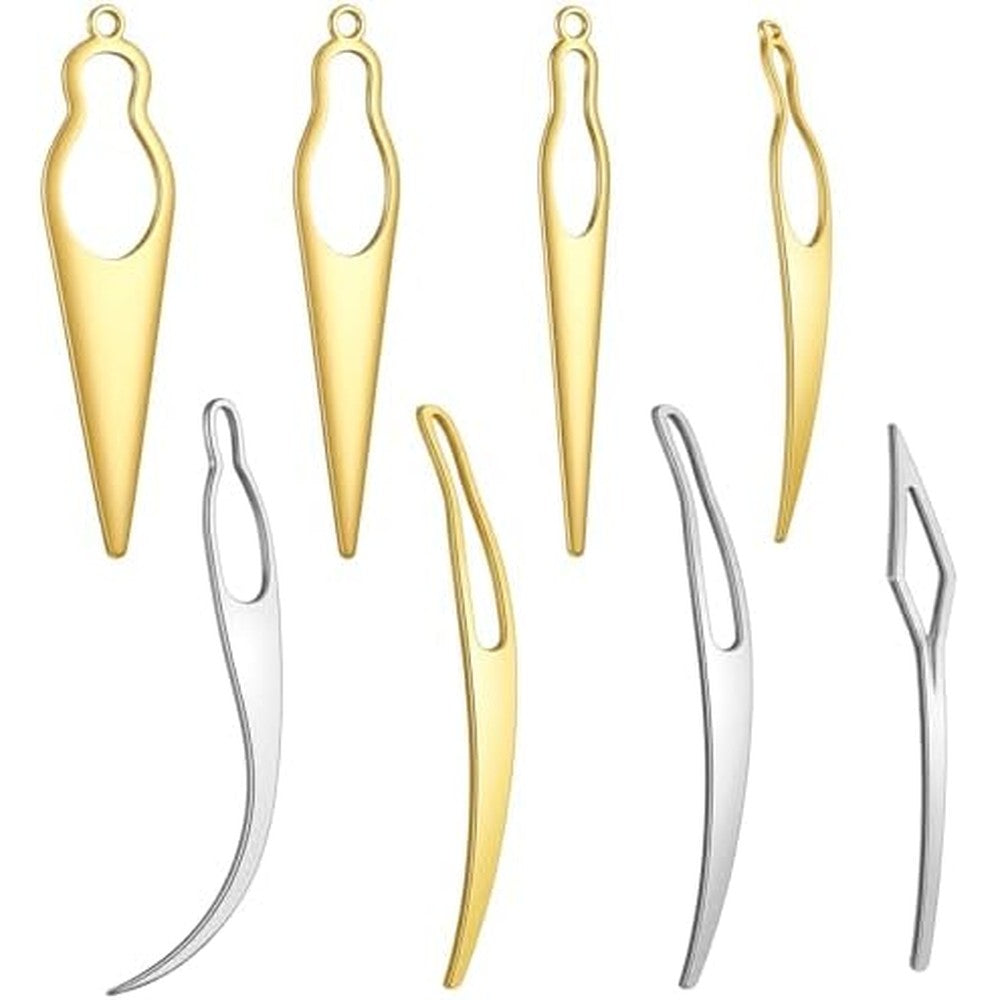 YQQYG interlocking tool for locs front view showing gold and silver hair needles