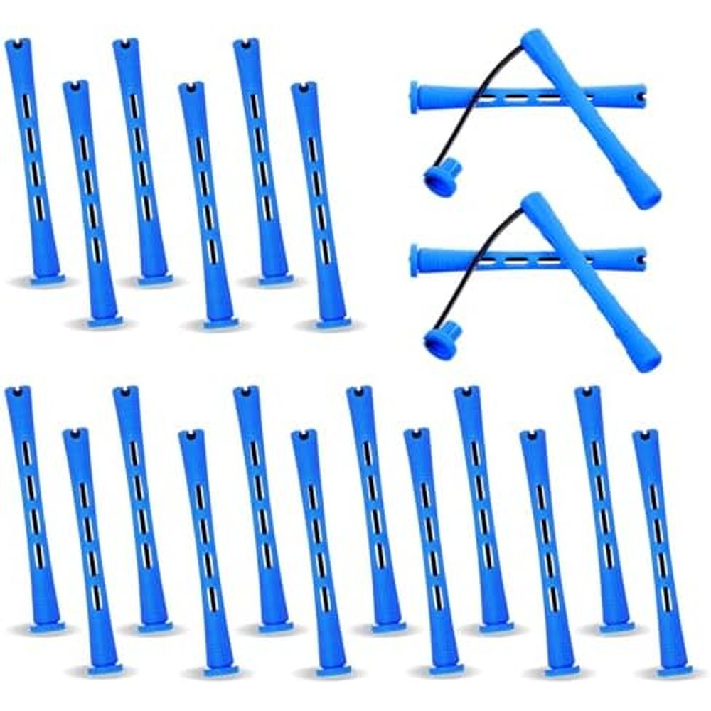 Bremorou plastic hair perming rods front view showing 20 pieces of blue cold wave rollers