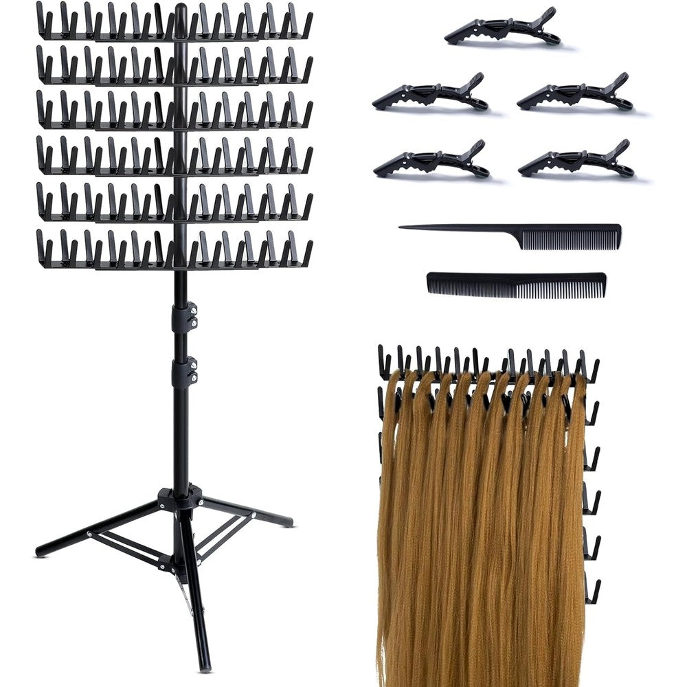 Eastdone standing braiding hair rack front view displaying 144 pegs for hair extension separation.