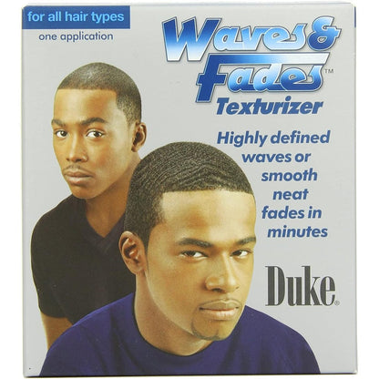 Duke Waves and Fades Texturizer Kit front packaging showing short hair wave styling.
