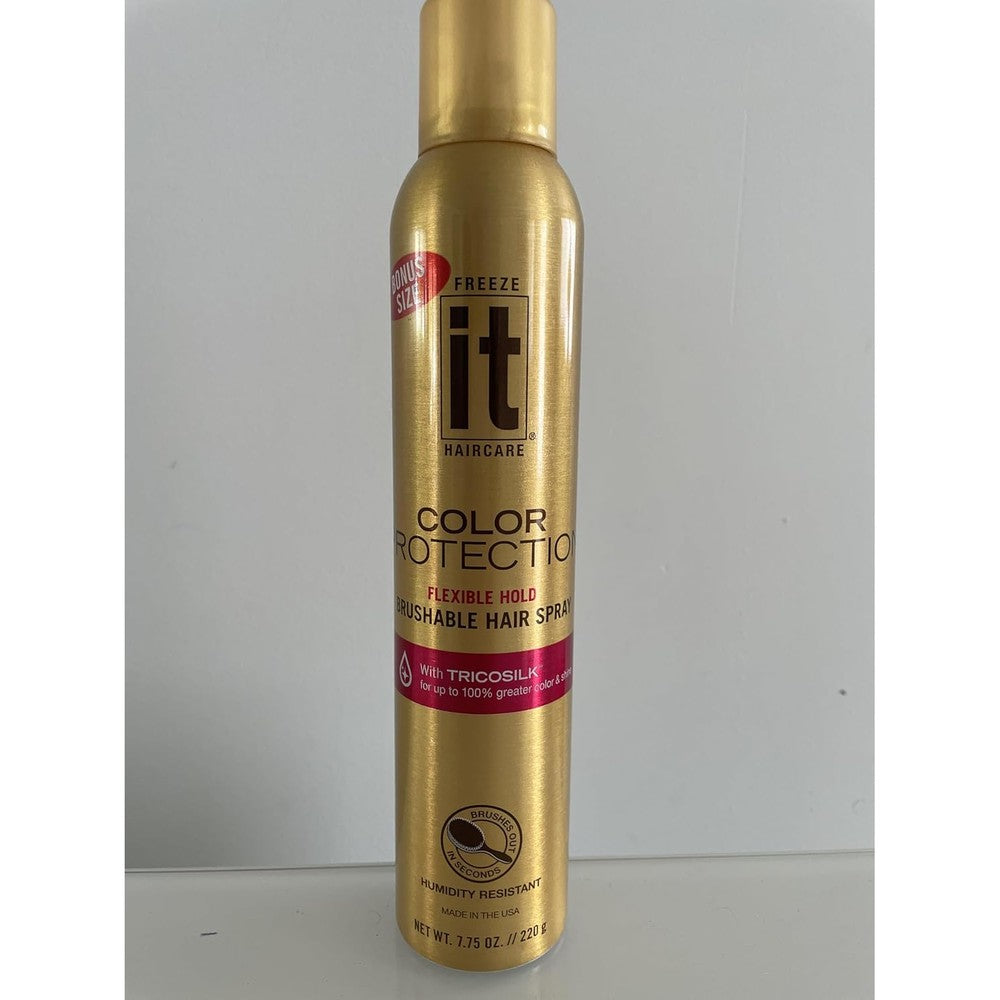 It Haircare Freeze Color Protection Flexible Hold Hair Spray front packaging showing seven point seven five ounce bottle.