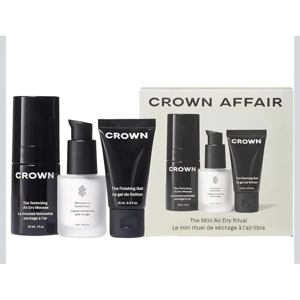 Crown Affair The Mini Air Dry Hair Set front view featuring travel sized bottles
