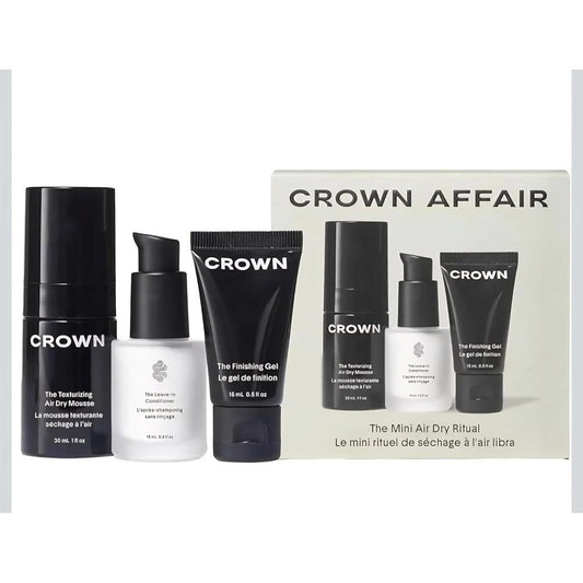 Crown Affair The Mini Air Dry Hair Set front view featuring travel sized bottles