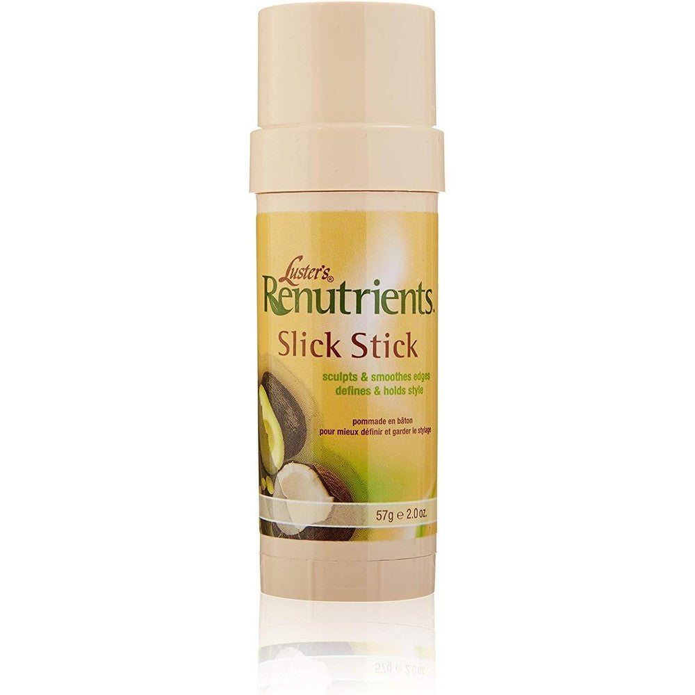 Luster's Renutrients Slick Hair Wax Stick 2 Ounce front packaging view showing professional edge control styling wax.