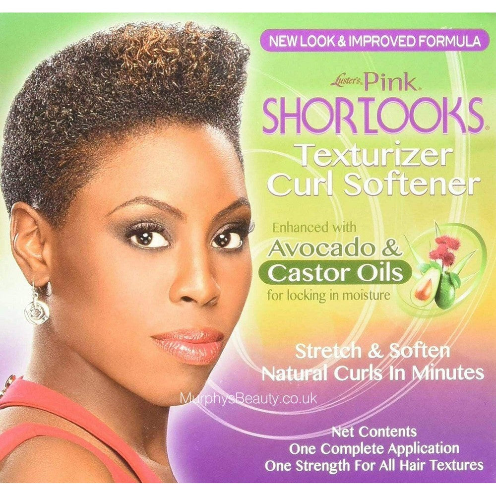 PINK Shortlooks Lusters Short Looks No-Lye Texturizer Kit box front view showing product features
