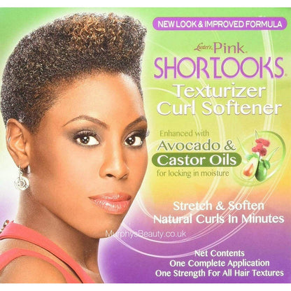 PINK Shortlooks Lusters Short Looks No-Lye Texturizer Kit box front view showing product features
