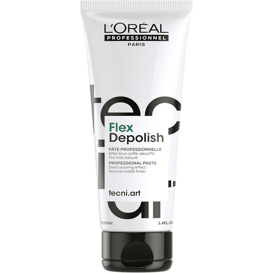 L'Oréal Professionnel Paris Tecni.ART Flex Depolish texturizing paste front view showing product packaging.
